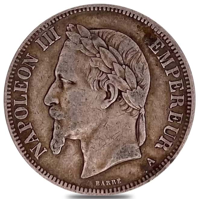 1861 - 1870 France 5 Francs Napoleon III Silver Coin Avg Circ ASW .7234 oz