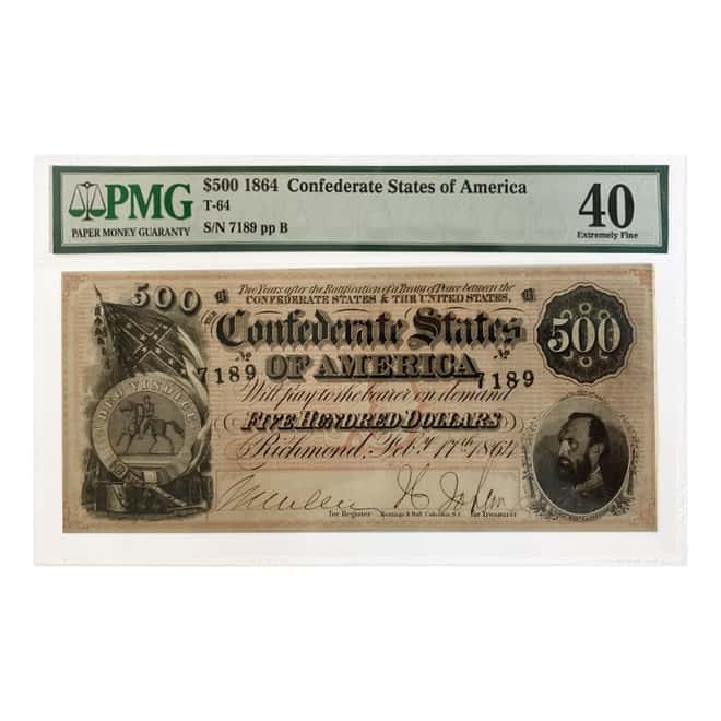 1864 $500 Confederate States of America Currency Note PMG XF 40