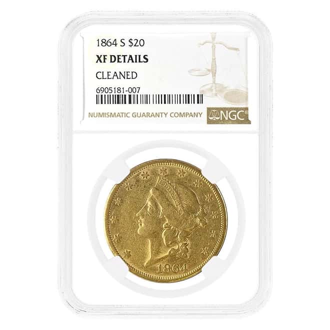 1864-S $20 Liberty Head Gold Double Eagle Coin NGC XF Details