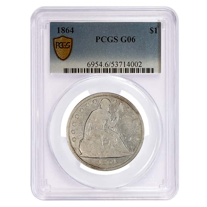 1864 Seated Liberty Silver Dollar $1 Coin PCGS G 06