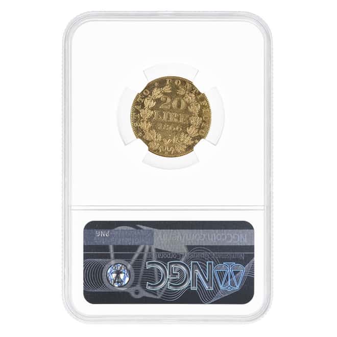 1866 XXI 20 Lire Italy Papal States Gold Coin Reeded Edge NGC MS 62
