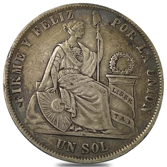 1868 - 1875 Peru 1 Sol Silver Coin Avg Circ ASW .7234 oz (Random Year)