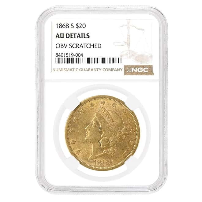 1868 S $20 Liberty Head Double Eagle Gold Coin NGC AU Details