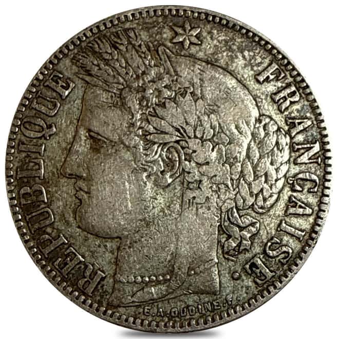 1870-1871 France 5 Francs Liberty Head Silver Coin Avg Circ (Random Year)