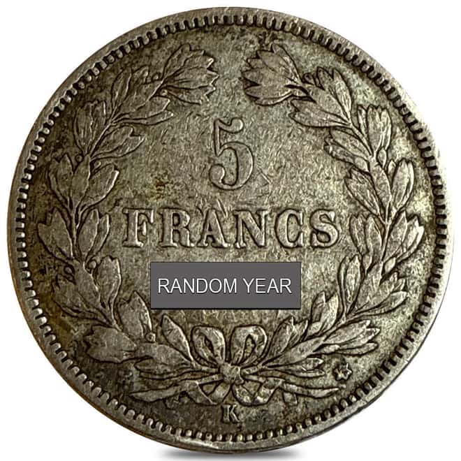 1870-1871 France 5 Francs Liberty Head Silver Coin Avg Circ (Random Year)
