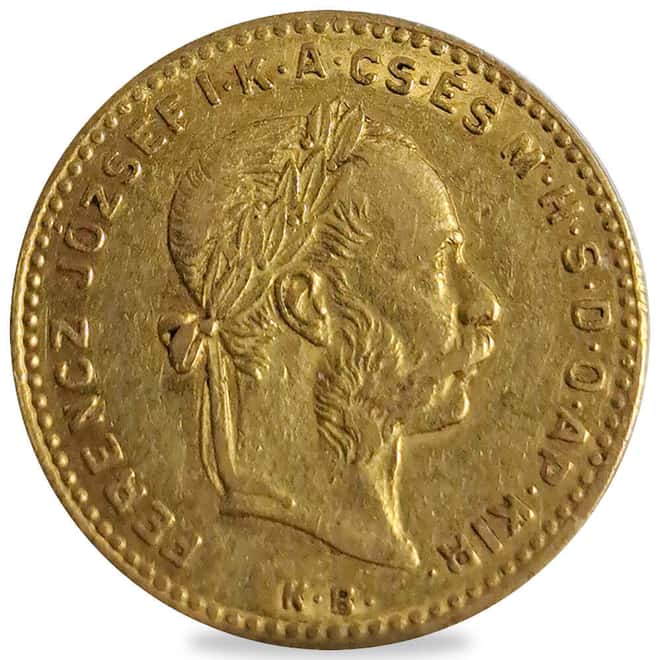 1870-1892 Hungary 4 Forint/10 Francs Gold Coin Avg Circ (Random Year)