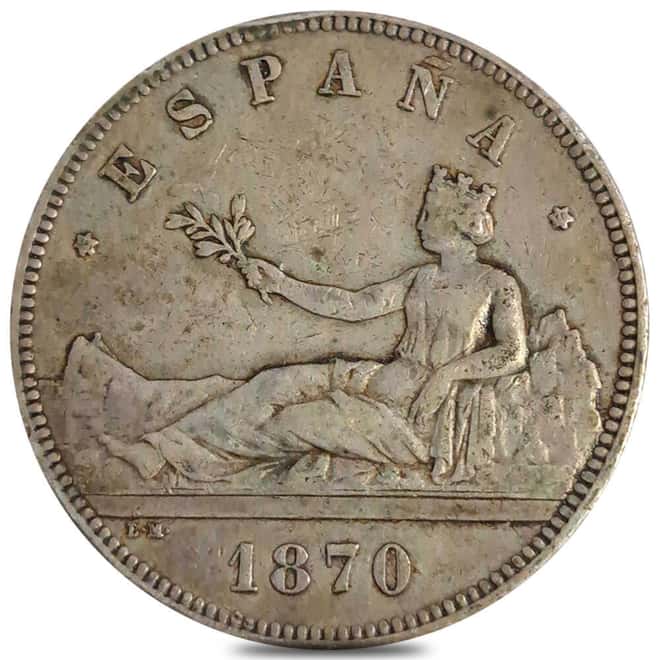 1870 Spain 5 Pesetas Silver Coin Cull