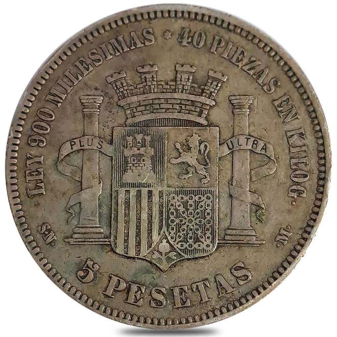 1870 Spain 5 Pesetas Silver Coin Cull
