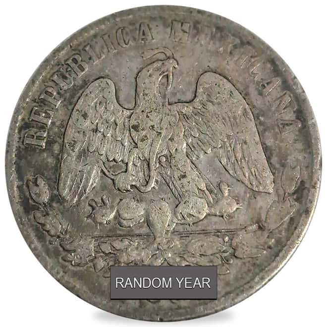 1871-1892 Mexico 50 Centavos Second Republic Silver Coin Avg Circ (Random Year)