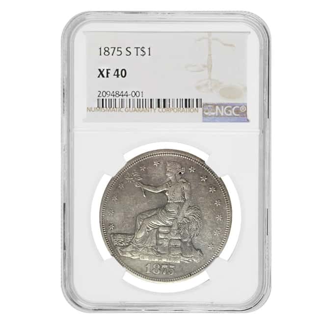 1875 S Silver Trade Dollar Coin NGC XF 40