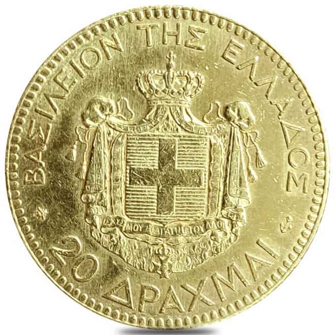 1876 A Greece 20 Drachmai George I Gold Coin AU Cleaned