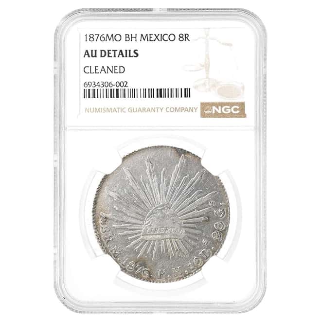 1876 Mexico 8 Reales Cap & Rays Silver Coin NGC AU Details