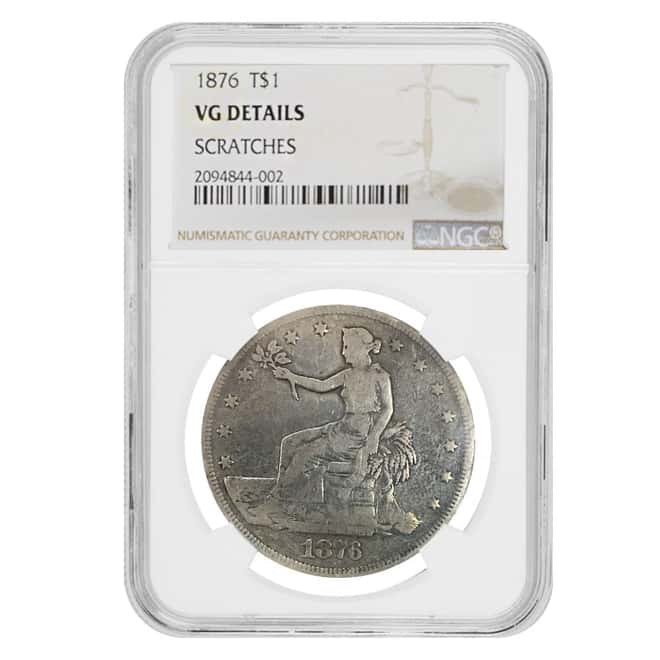 1876 Silver Trade Dollar Coin NGC VG Details