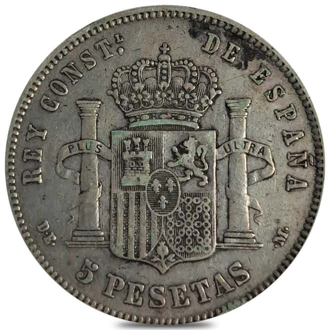 1877-1881 Spain 5 Pesetas Alfonso XII Silver Coin Circ (Random Year)