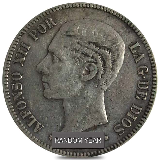 1877-1881 Spain 5 Pesetas Alfonso XII Silver Coin Circ (Random Year)