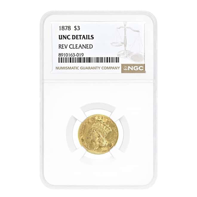 1878 $3 Indian Princess Head Gold Coin NGC UNC Details