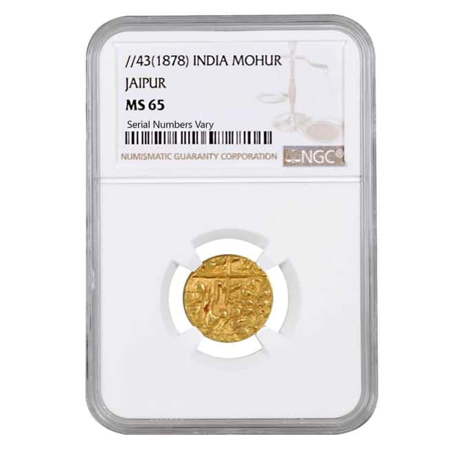 1878 (43) India Princely States Jaipur 1 Mohur Gold Coin NGC MS 65