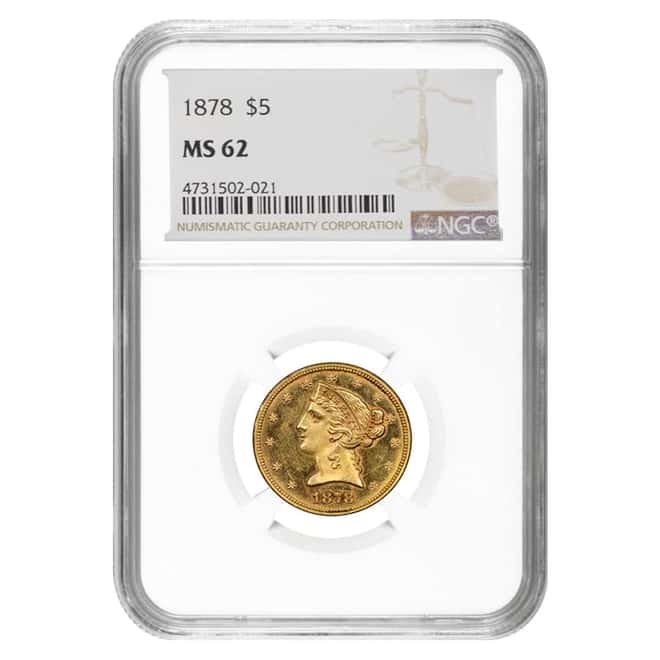 1878 $5 Liberty Head Half Eagle Gold Coin NGC MS 62