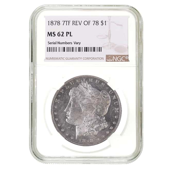 1878 Morgan Silver Dollar 7 Tailfeathers Rev of 78 NGC MS 62 Prooflike