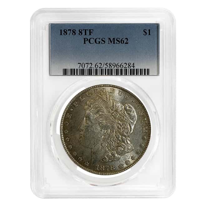 1878 Morgan Silver Dollar $1 8 Tailfeathers PCGS MS 62