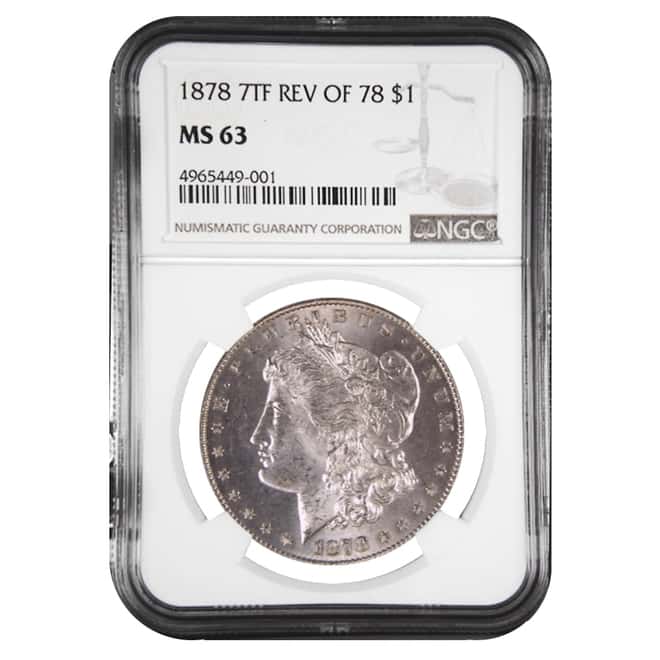 1878 Silver Morgan Dollar 7 Tailfeathers Rev of 78 NGC MS 63