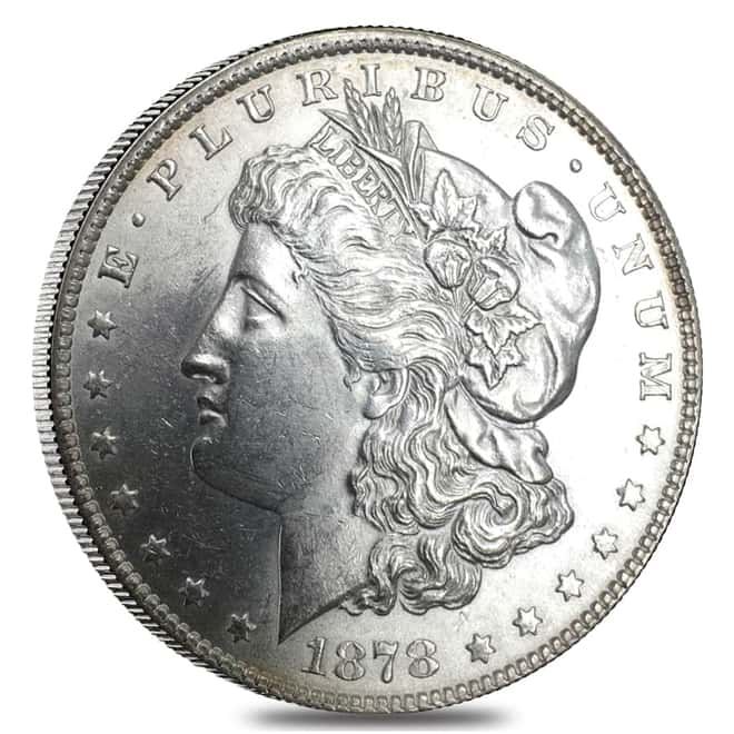 1878 Silver Morgan Dollar 7 Tailfeathers Reverse of 79 BU