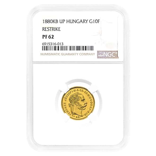 1880KB UP Hungary 10 Francs Gold Coin Restrike NGC PF 62