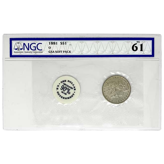 1881 O Morgan Silver Dollar $1 NGC MS 61 GSA Soft Pack