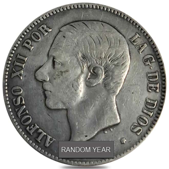 1882-1885 Spain 5 Pesetas Alfonso XII Silver Coin Circ (Random Year)