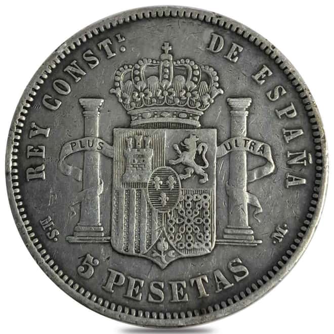 1882-1885 Spain 5 Pesetas Alfonso XII Silver Coin Circ (Random Year)