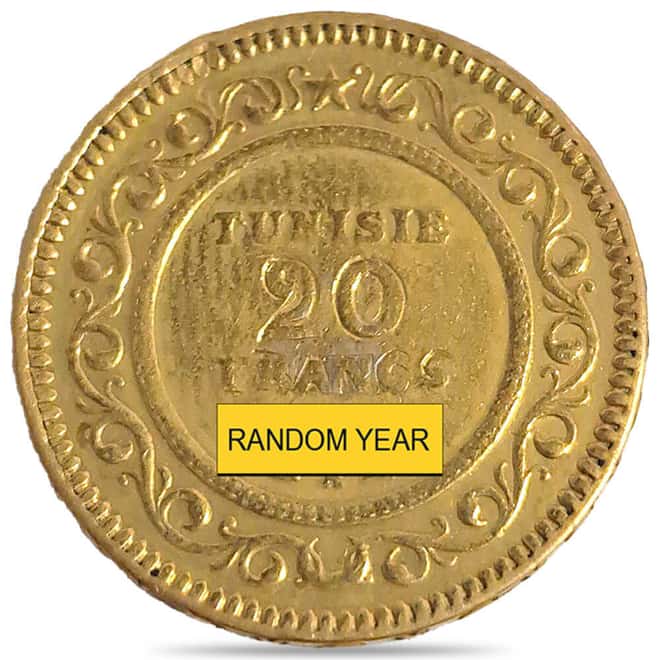 1891-1902 A Tunisia 20 Francs Gold Coin Ex-Jewelry (Random Year)