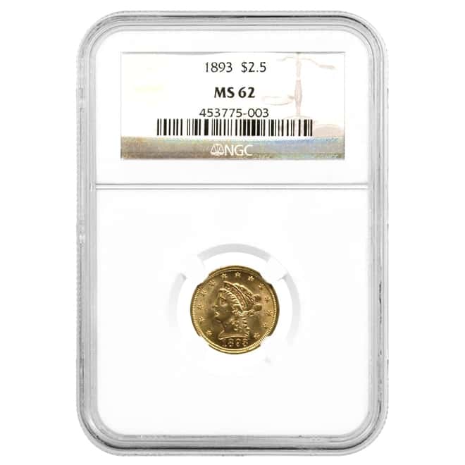 1893 $2.5 Liberty Head Quarter Eagle Gold Coin NGC MS 62