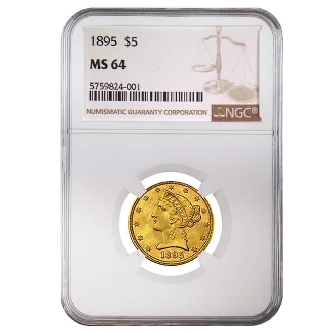 1895 $5 Liberty Head Half Eagle Gold Coin NGC MS 64