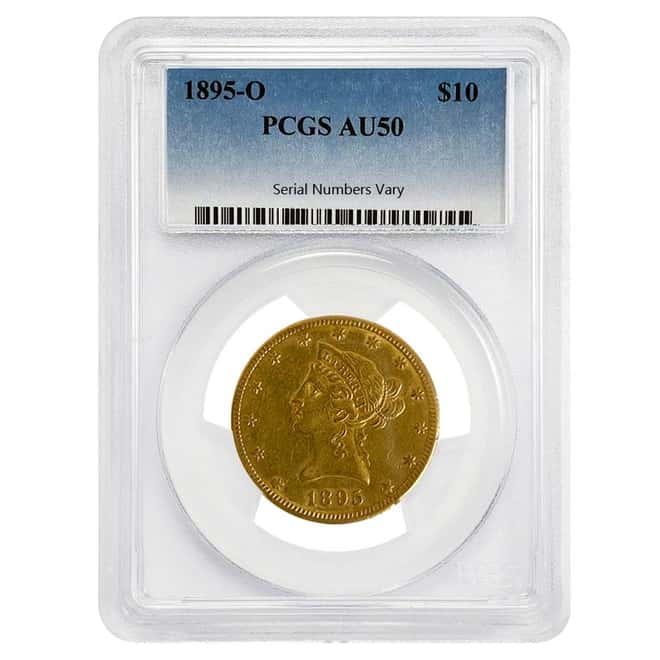 1895 O $10 Liberty Head Gold Eagle Coin PCGS AU 50