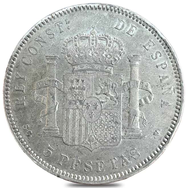 1896-1899 Spain 5 Pesetas Alfonso XIII Silver Coin Circ (Random Year)