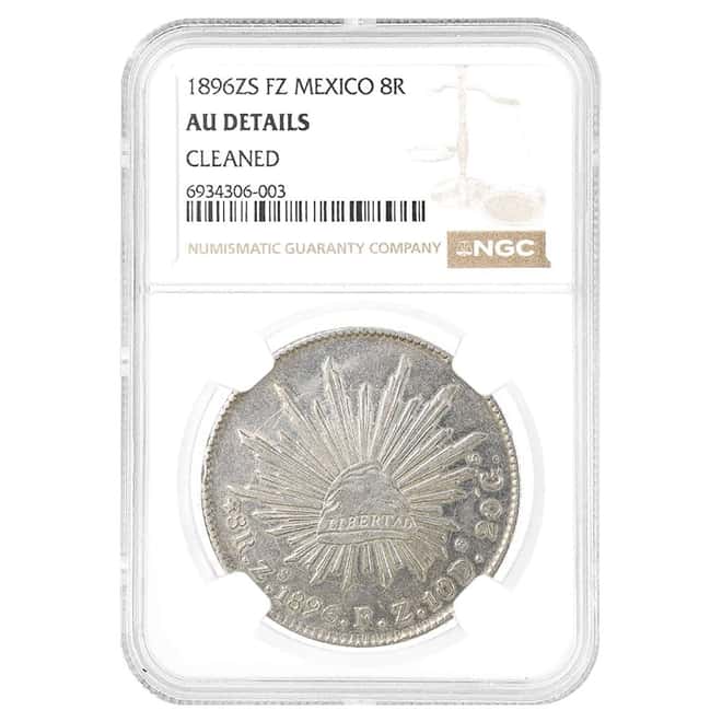 1896 Mexico 8 Reales Cap & Rays Silver Coin NGC AU Details