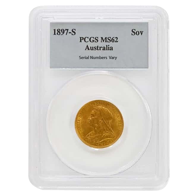1897 S Australia Gold Sovereign Victoria Veil Head PCGS MS 62