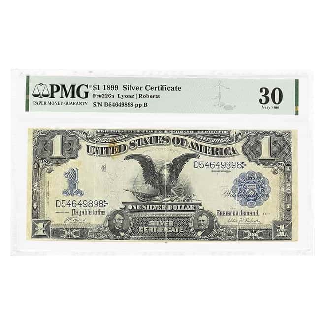 1899 $1 Silver Certificate Currency Note Black Eagle PMG VF 30 (Stains, Tear)