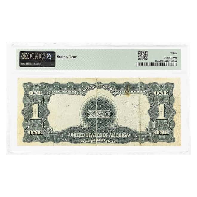1899 $1 Silver Certificate Currency Note Black Eagle PMG VF 30 (Stains, Tear)