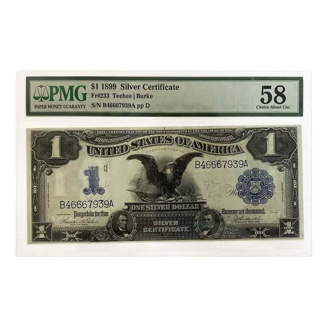 1899 $1 Silver Certificate Currency Note Teehee Burke PMG AU 58