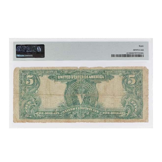 1899 $5 Silver Certificate Currency Note Parker Burke PMG VG 8