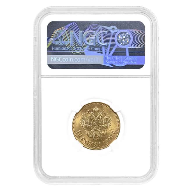 1899 AT Russia 10 Roubles Nicholas II Gold Coin NGC MS 64+