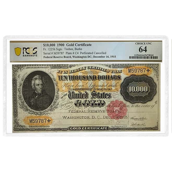 1900 $10,000 Gold Certificate Currency Note Washington DC PCGS CU 64