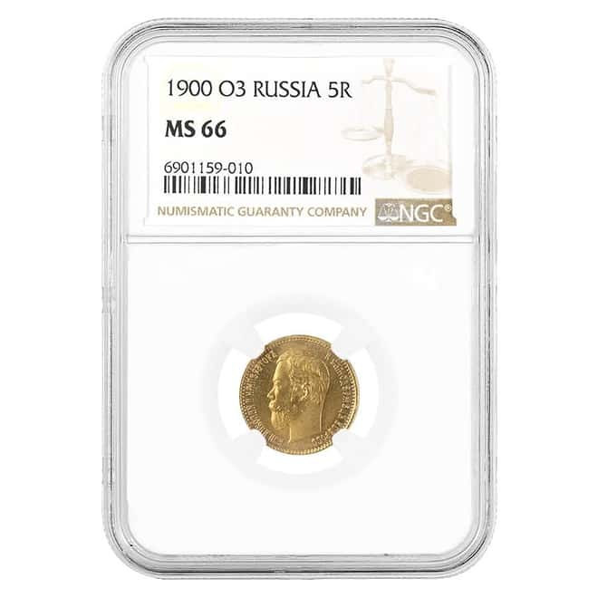 1900 O3 Russia 5 Roubles Nicholas II Gold Coin NGC MS 66