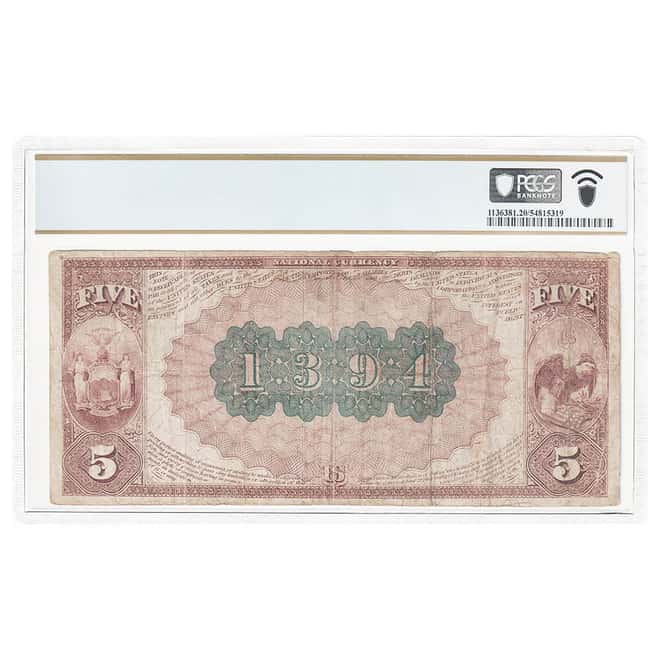 1882 $5 American Exchange National Bank of New York Currency Note Brown Back PCGS VF 20