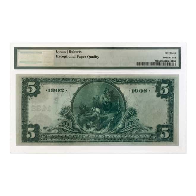 1902 $5 National Bank of Baltimore Maryland Date Back Currency Note PMG AU 58 EPQ