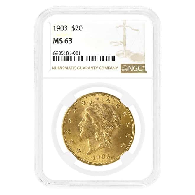 1903 $20 Liberty Head Gold Double Eagle Coin NGC MS 63
