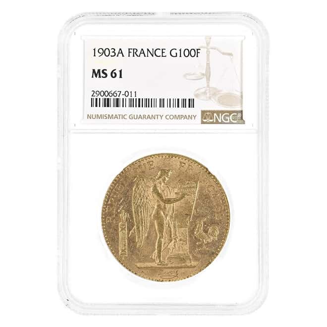 1903-A France 100 Francs Lucky Angel Gold Coin NGC MS 61