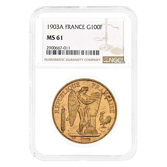1903-A France 100 Francs Lucky Angel Gold Coin NGC MS 61