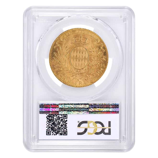 1904 Monaco 100 Francs Albert I Gold Coin PCGS MS 62